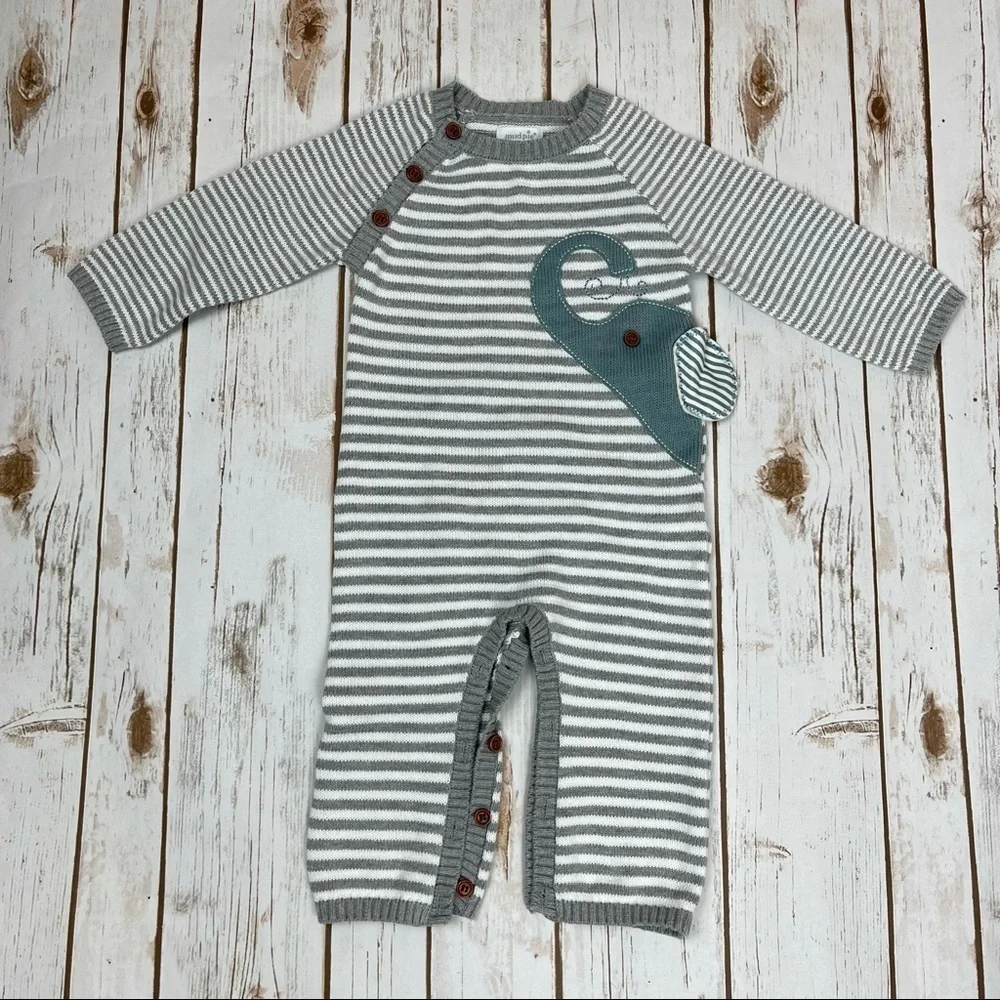 Mud Pie Striped Long Sleeve One Piece Size 12M
